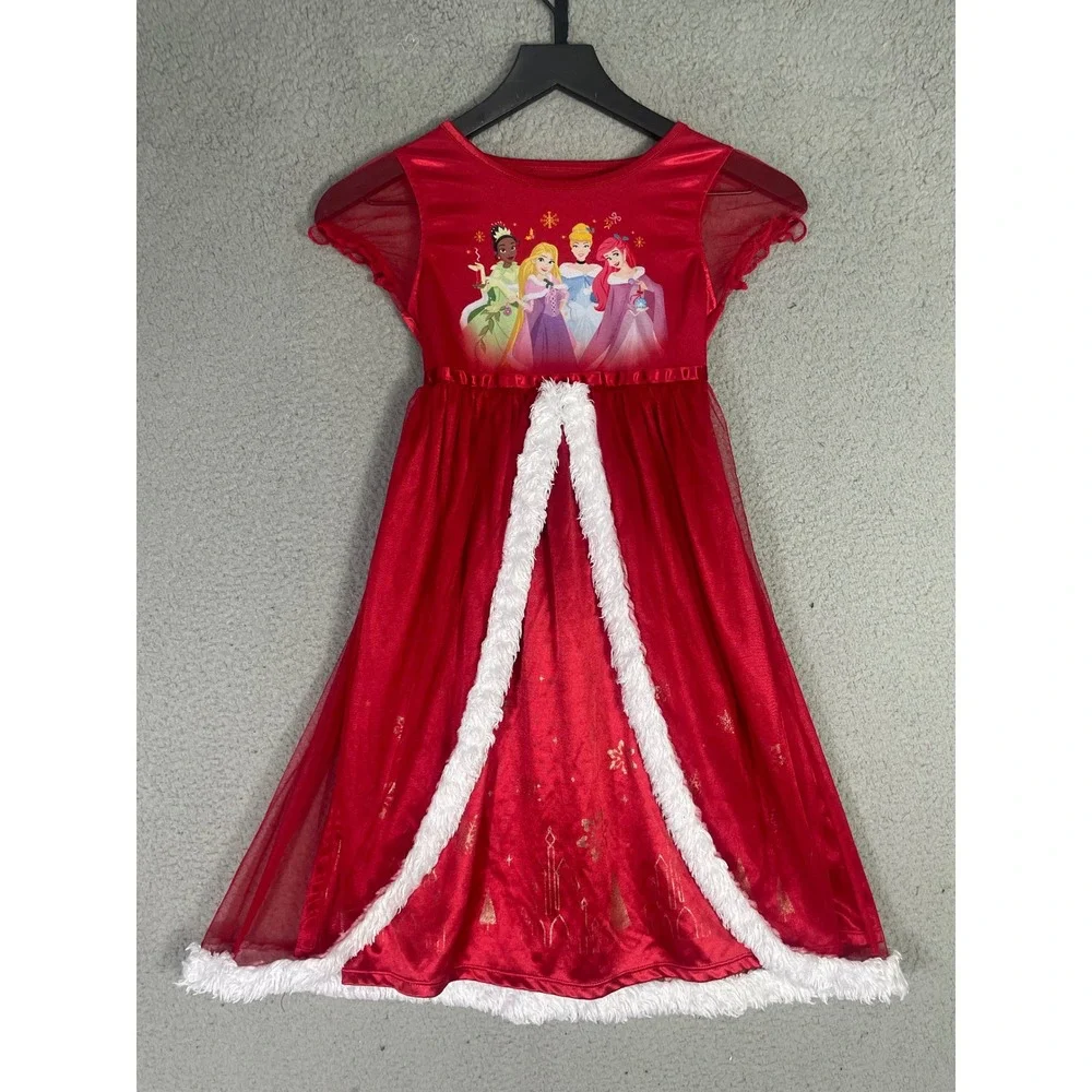Disney Princess Christmas Nightgown Girls 6 6X Tiana Rapunzel Cinderella Belle